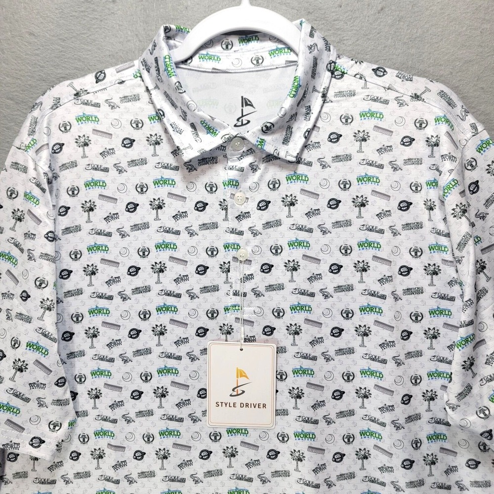 Style Driver Golf Polo Shirt Mens L‎ World Amateur MB SS Athletic White New